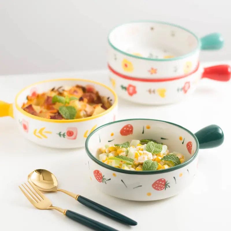 Ceramic Glaze Baking Bowl With Handle, 650ML Food Container, Nordic Net Red Ceramic Bowl With Hand Grip, Barbecue Cheese Baked Rice Baking Pan, Round Bakeware Tray Ceramic Glaze Baking Bowl With Handle, 650ML Food Container, Nordic Net Red Ceramic Bowl With Hand Grip, Barbecue Cheese Baked Rice Baking Pan, Round Bakeware Tray